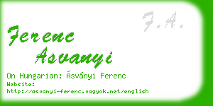 ferenc asvanyi business card